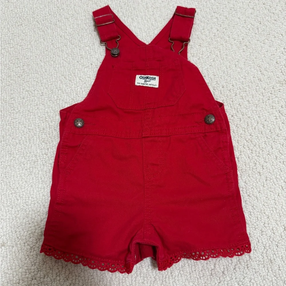 OshKosh B'gosh Red Girls' Overalls with Lace Ruffle Lining